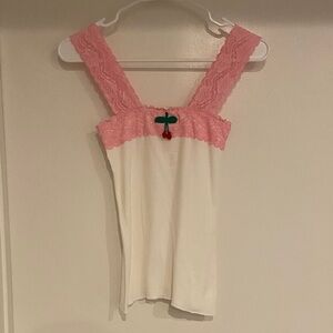 NEW Pink and White Lace Trim Top